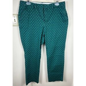 Lands End Geometric Pants Women's 10P Green Navy Straight Artsy BOLD Office Chic